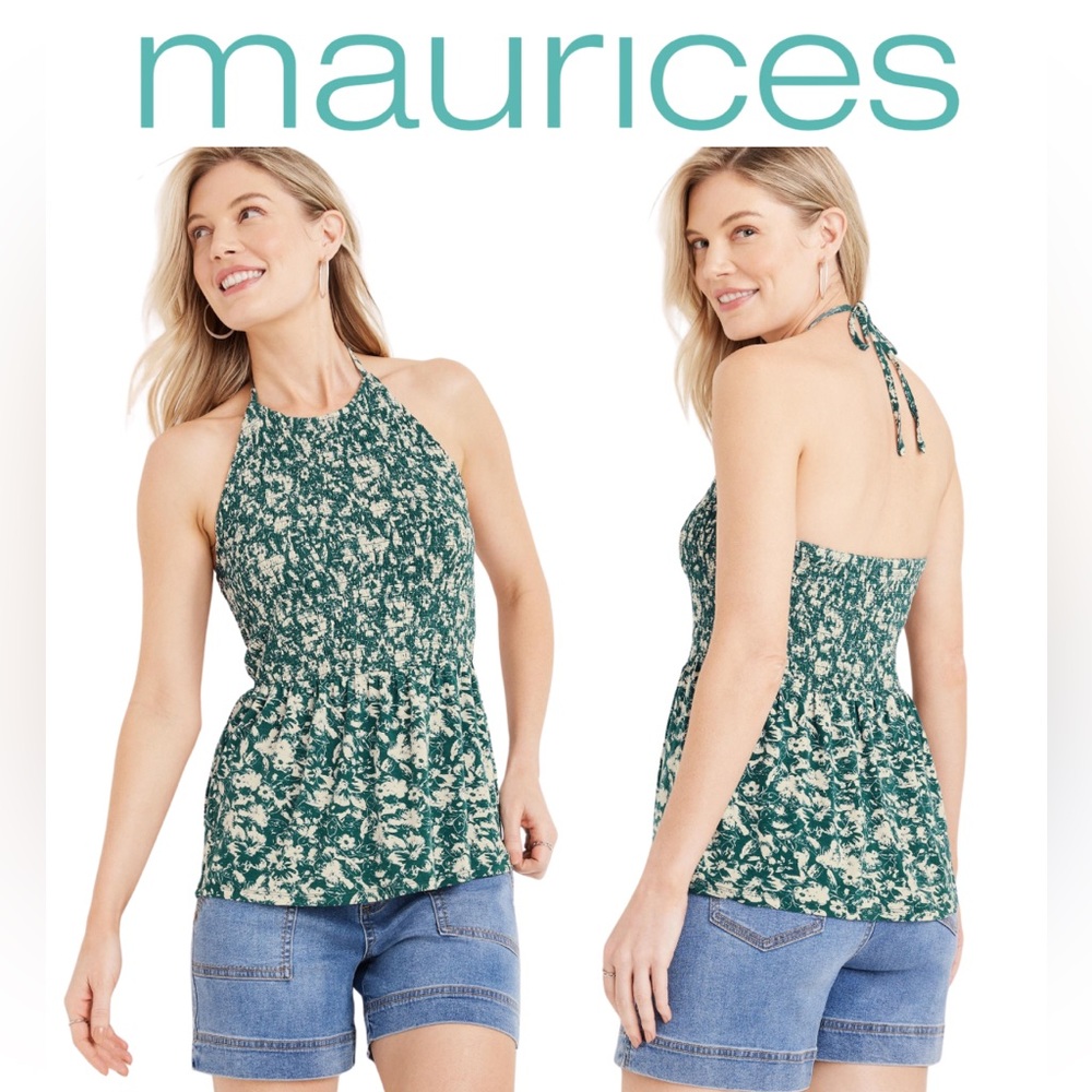 Maurice’s Floral Smocked Halter Neck Peplum Tank Top Size L